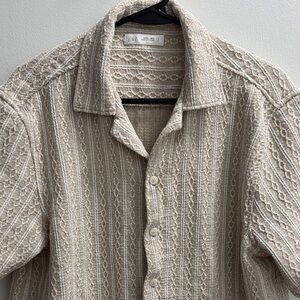 Zara Men's Cream Patterned Button Down Shirt
